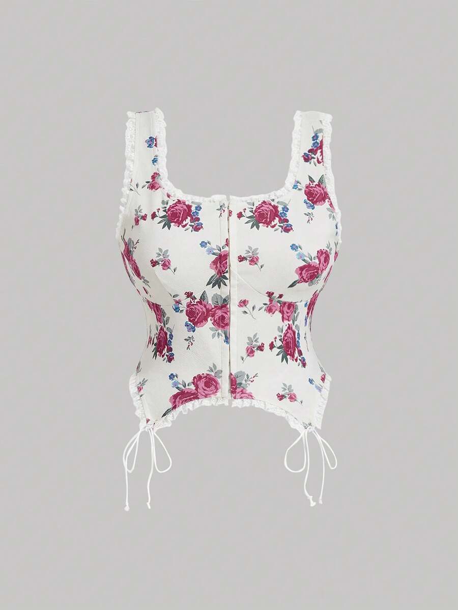 SHEIN MOD Plus Size Vintage Palace Asymmetric Hem Floral Print Tank Top - Multicolor - View 1