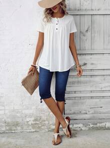 SHEIN LUNE Women's Simple Solid Color Everyday Jeans - Blue - View 4