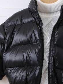 SHEIN 女宝宝可爱百搭保暖纯色羊毛外套，秋冬 - 黑色 - 查看 4