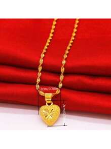 1pc Vietnam 24K Gold Filled Solid Heart-Shaped Pendant, Chain Necklace Jewelry For Women Valentines