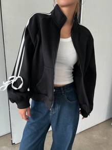 DAZY 蝴蝶结系带袖运动衫 运动衫 - 黑色 - 查看 1