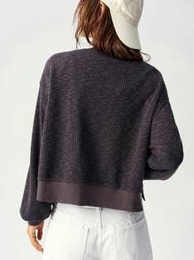 Bohemela Casual Open Front Pockets Loose Drop Shoulder Long Sleeve  Jacket - Black - View 2