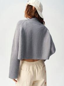 Bohemela Suéter informal de unicolor con mangas raglán y cuello para mujer - Gris - Ver 2