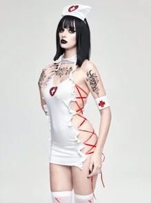 ROMWE Anime 万圣节角色扮演性感护士制服套装
