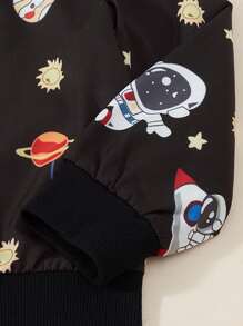 OIPOIG Young Boy Casual Hooded Warm Jacket With Cosmic Element Prints, Fall & Winter - Black - View 6