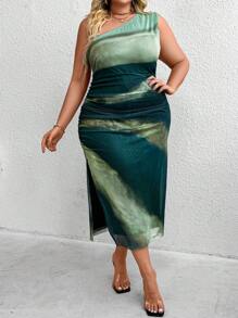 SHEIN CURVE+ Váy không tay vai bất đối xứng in hoa cỡ lớn dành cho nữ, mùa hè - Nhiều màu - Xem 5