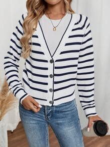 EMERY ROSE Women's Striped Raglan Sleeve Cardigan Sweater Women Cardigans Fall Women Sweaters - Blue and White - View 5