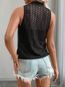 SHEIN LUNE Solid Hollow Out Tank Top For Summer - Black - View 2