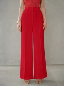 MOTF PREMIUM SOLID SLANT POCKET SEAM FRONT WIDE LEG SUIT PANTS - Red - View 4