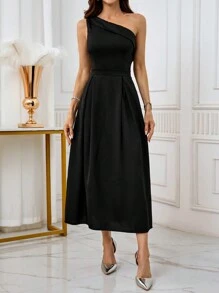 SHEIN Belle Damen asymmetrischer Ausschnitt ärmellose figurbetonte elegante Ballkleid, halbtragbar Abendkleid für Geburtstag, Hochzeitsgast, Abschlussball, Heimkehr - Schwarz - Übersicht 3