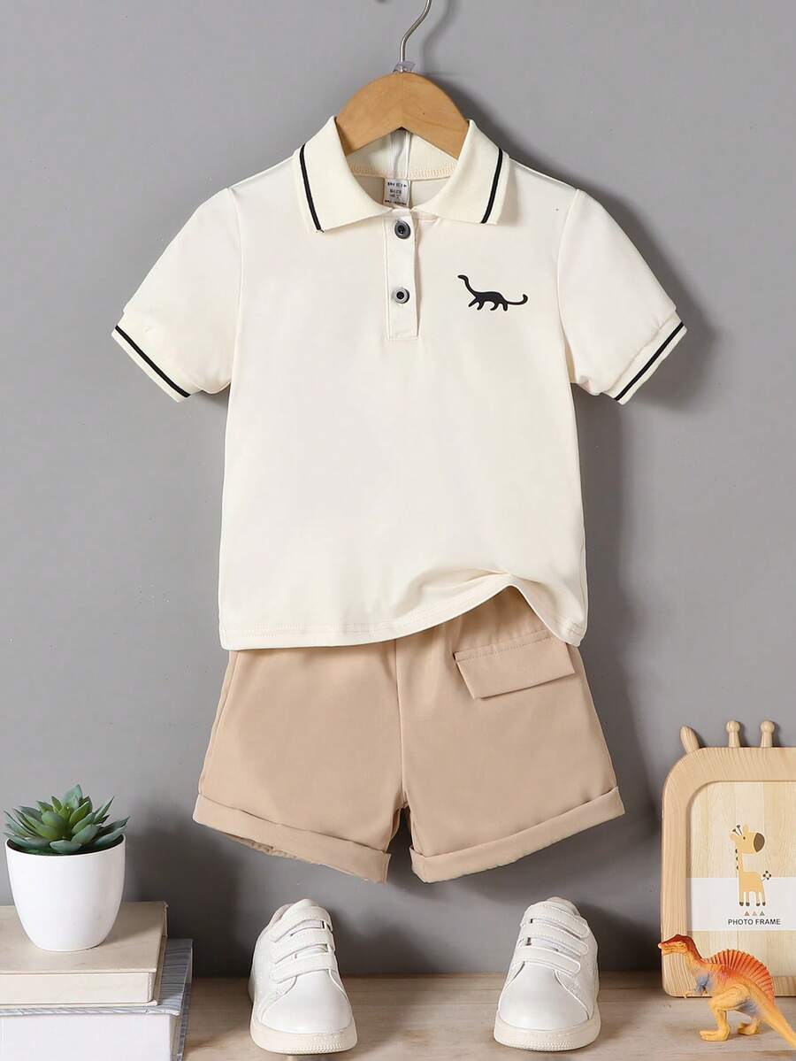 Souflis Souflis 年轻男孩 2 件套 2024 新款时尚夏季服装，包括短袖衬衫和短裤