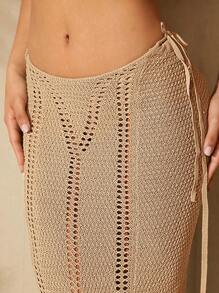 Hauture Conjunto tejido de top triangular y falda con corte - Albaricoque - Ver 3