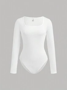 SHEIN Girlism 2pcs/Set Teen Girl's Black & White Knitted Crew Neck Long Sleeve Basic Bodysuit Sets - Black and White - View 4