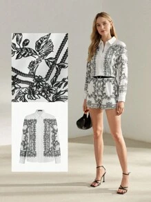 MOTF PREMIUM FLORAL PRINT BUTTON UP BLOUSE - Black and White - View 9