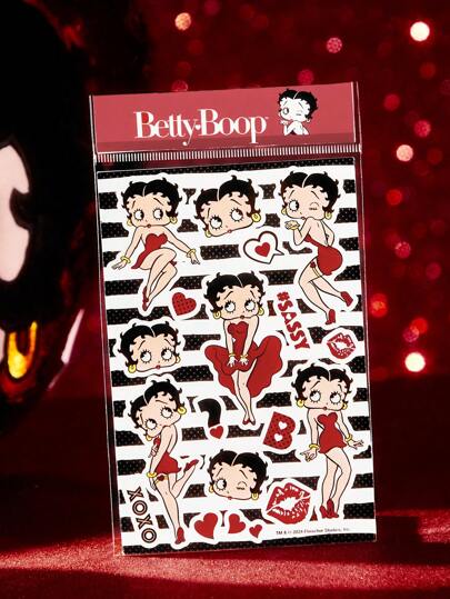 Betty Boop x SHEIN Set de 2 pegatinas con personajes de dibujos animados y diseño a rayas, regalos