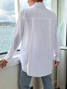 EURMUSE Cotton COTTONLINE Cat Pattern & Flower Embroidery Detailed Cutest Shirt Ever - White - View 2