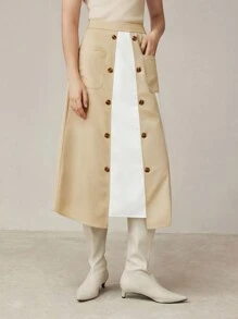 BizChic Women's Lapel Long Sleeve With Belt Elegant High Waist Patchwork A-Line Asymmetrical Skirt - Multicolor - View 6