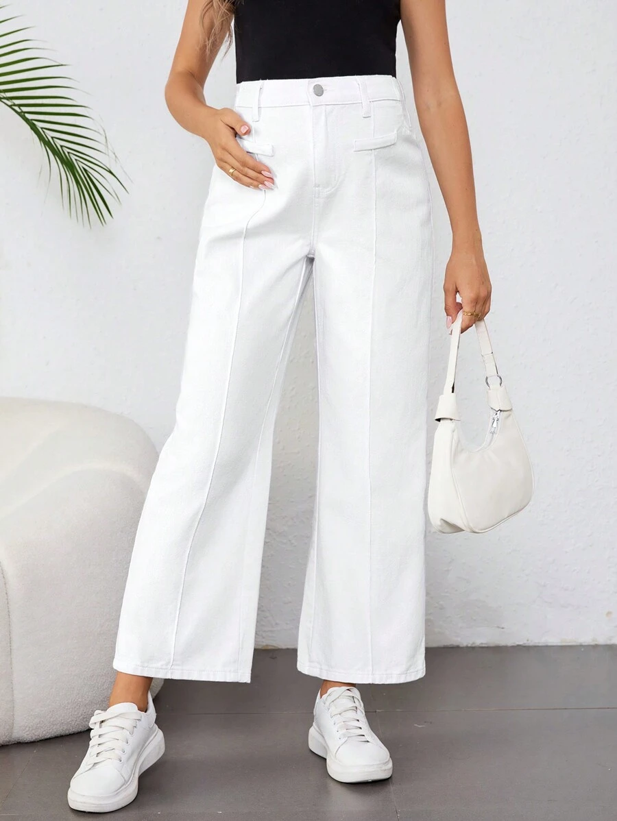 SHEIN 孕妇宽松直筒牛仔裤，白色 - 白色 - 查看 1