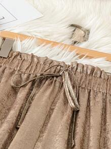 SHEIN Unity 女士优雅金色直筒裤，秋冬款 - 金色 - 查看 3