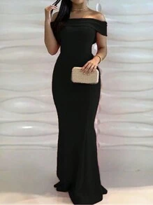 Chiquease Ladies' Solid Colored Off Shoulder Bodycon Mermaid Dress Maxi Women Outfit
