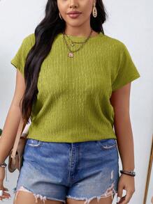 SHEIN LUNE Plus Size Crew Neck Batwing Sleeve Casual Loose Comfy Blouse - Olive Green - View 1