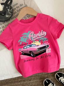 SHEIN 3 件套女婴休闲简约短袖圆领上衣，复古西式风格，适合夏秋季节，含棉