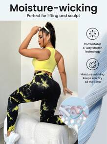 Easithlete Plus Size Solid Color Pleated Bra & Allover Print Pants Sports Suit Workout Women Set - Multicolor - View 4