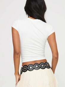 INAWLY Áo thun ngắn tay cổ tròn in hoa mùa hè dành cho nữ - trắng - Xem 2