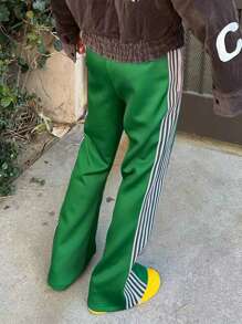 Manfinity EMRG Quần dài thể thao cạp chun rút kẻ sọc hai bên cho nam, quần dài baggy màu sắc cho kỳ nghỉ, quà tặng cho chồng, bạn trai - màu xanh lá - Xem 4