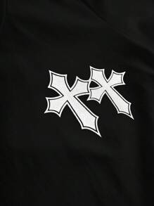 SHEIN Girlism Tween Girl Street Wear Crew Neck Ruched Short Sleeve Top - Black - View 3