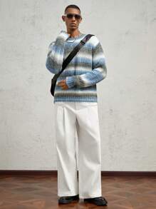 AKNOTIC Business Casual 男士宽松钩针渐变条纹针织毛衣 - 彩色 - 查看 9