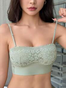 DAZY Floral Lace Bustier Bra With Wireless,Back To School Clothes - Green - View 4