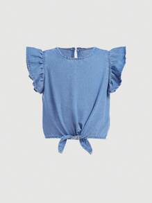 SHEIN Top de Denim Azul para Meninas Jovens