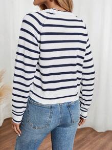 EMERY ROSE Women's Striped Raglan Sleeve Cardigan Sweater Women Cardigans Fall Women Sweaters - Blue and White - View 2