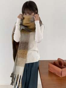 DAZY Women's Two-Tone Fringe Warm Scarf For Winter - Yellow - View 7