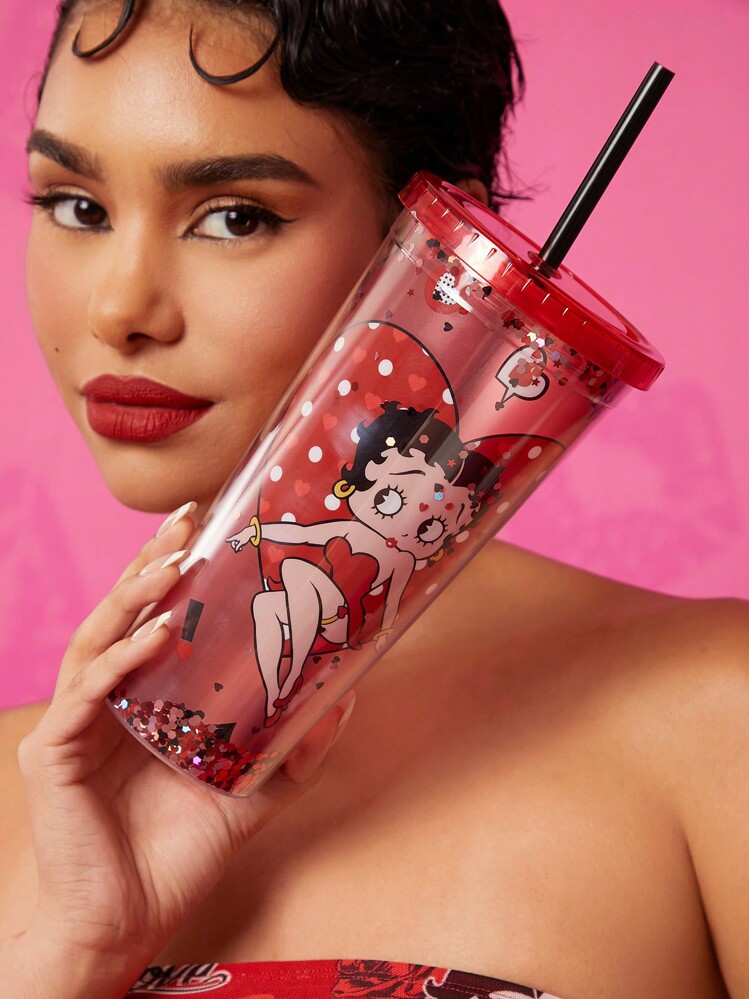Betty Boop x SHEIN 650ml キャラクター&ハート柄 二重構造 透明