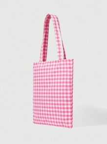 SHEIN MOD Plaid,Shopping Bag,Women Tote Bag For School, College, For Summer - Pink - View 2