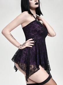 ROMWE Gothic Hollow 5-Pointed Star Splicing Asymmetrical Sexy Lingerie Set For Women - Black - View 2