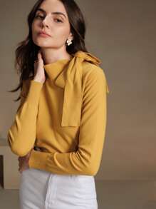 Anewsta Women's Elegant Solid Color Bowknot Shoulder Design Pullover Sweater, Suitable For Autumn, Winter, Going Out, Leisure, Formal, Party, Fashionable, New Year, Christmas, Work, Graduation, Wedding