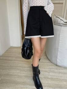 DAZY 女士拼色蕾丝边阔腿短裤