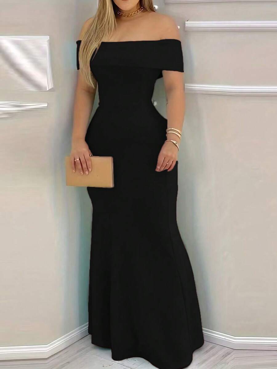 Chiquease Ladies' Solid Colored Off Shoulder Bodycon Mermaid Dress Maxi Women Outfit