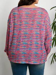 SHEIN LUNE 大碼段染落肩T恤 - 彩色 - 查看 2