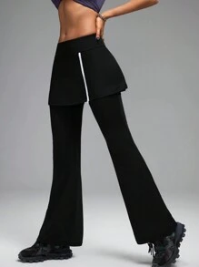 Innovista Quần thể thao ống loe cho nữ, quần váy 2 trong 1, quần bó co giãn bằng vải Spandex định hình, quần bó nâng mông kiểm soát bụng gợi cảm mùa thu, quần bó tập gym & tập luyện, lễ hội âm nhạc, tiệc tùng, quần nữ, quần thể thao trơn, quần đen, quần culottes, quần và váy, trang phục mùa thu cho phụ nữ - màu đen - Xem 13