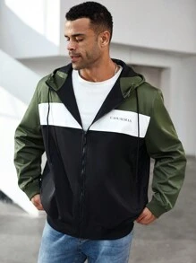 Manfinity Homme 男式加大码连帽字母印花撞色拉链夹克 - 彩色 - 查看 6