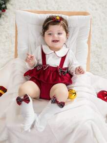 Souflis Souflis 3 件套女婴可爱蝴蝶结吊带裤套装，2024 年秋冬新款时尚舒适