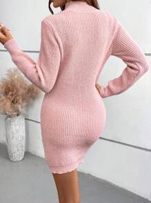 SHEIN Clasi 新款宽松休闲针织连衣裙，百搭时尚欧美风新奇针织衫 - 西瓜粉 - 查看 2