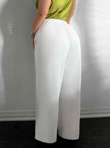 SHEIN SXY 大码白色纽扣前休闲阔腿西装裤 - 白色 - 查看 2