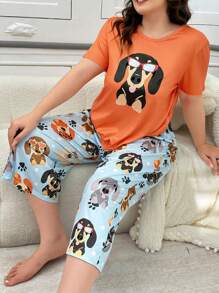 Conjunto de ropa de dormir de 2 piezas talla grande con estampado - Multicolor - Ver 6