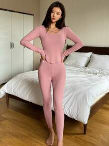 DAZY 交叉领设计修身家居服套装睡衣