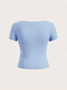 SHEIN EZwear 3 件大码女式黑色、白色和蓝色短袖短款休闲修身 T 恤，适合夏季 - 彩色 - 查看 5